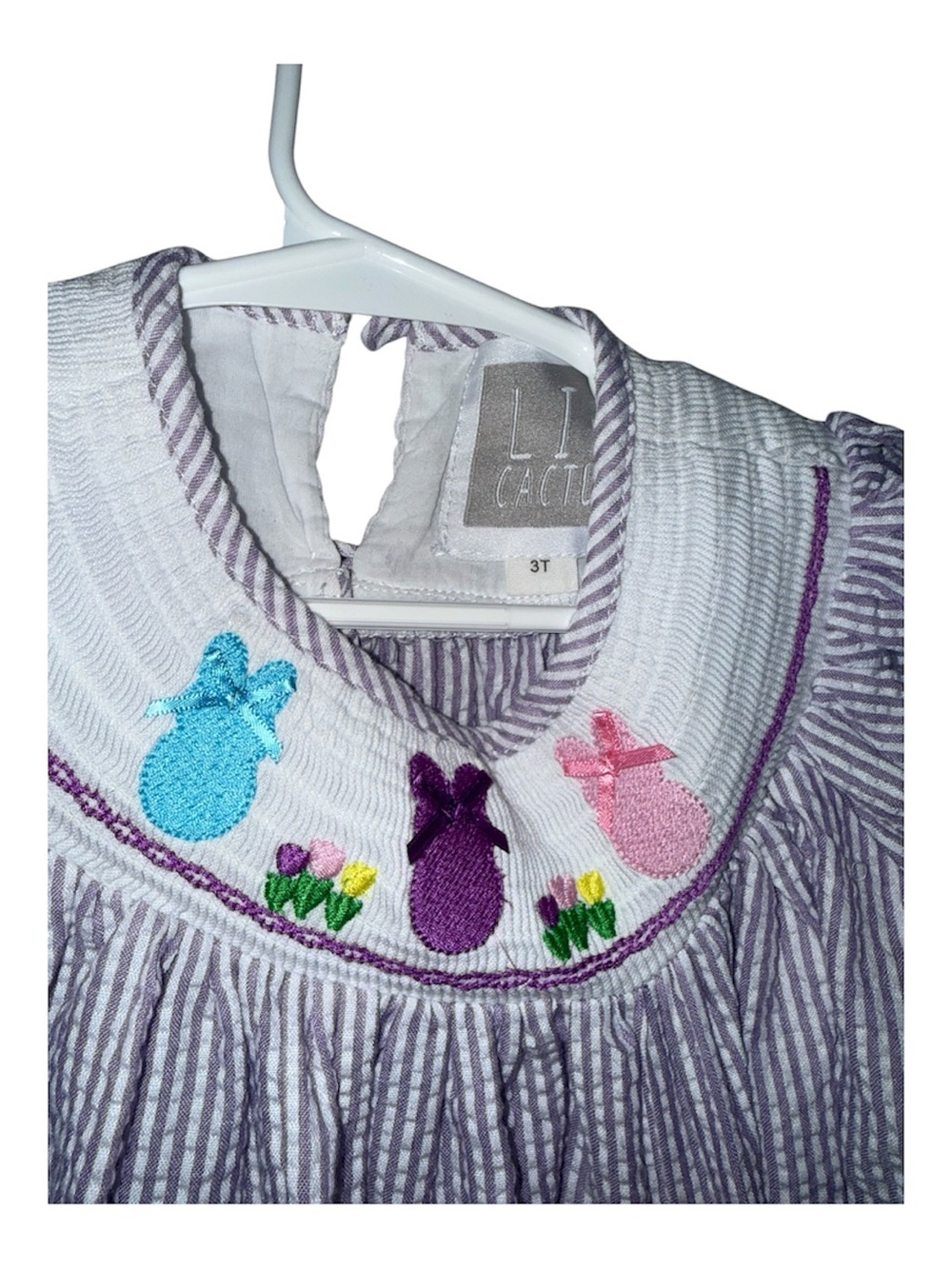 Purple Girls' Smock Dress with Bunny Embroidery - Picture 5 of 5